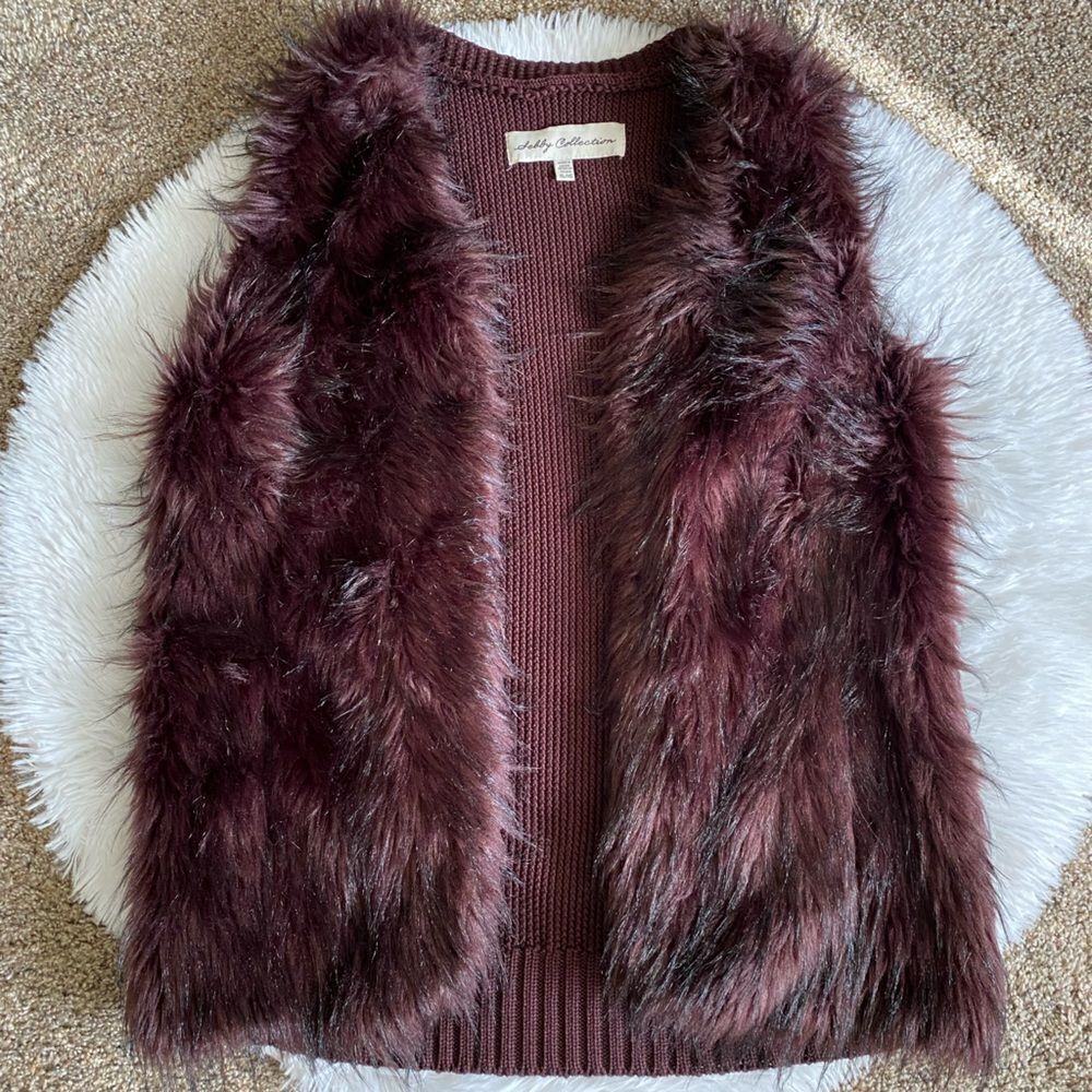 Sebby Collection Faux Fur Sweater Vest Dark Purple Womens Size XL